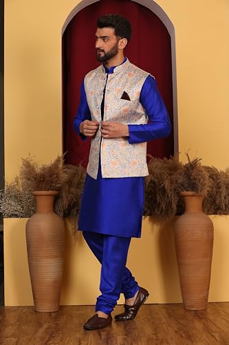 Image of Kurta With Churidar & Multicolor Nehru jacket Set