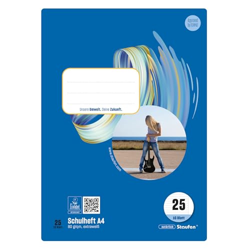 Staufen Style Schulheft - 10 Hefte je 16 Blatt DIN A4 Lineatur 25 (9 mm liniert mit Rand) 80 g/m Papier