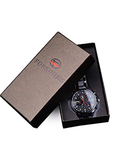 Relógio de pulso masculino Forsining multifuncional, preto, de aço inoxidável, esportivo, militar, a