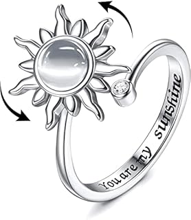 KALVICA 925 Sterling Silver Anxiety Ring for Women Spinner Fidget Rings for Anxiety Relief Stress Ring Moon Star Sunflower Opal Open Adjustable Ring Spinning Anti Anxiety Rotatable Ring