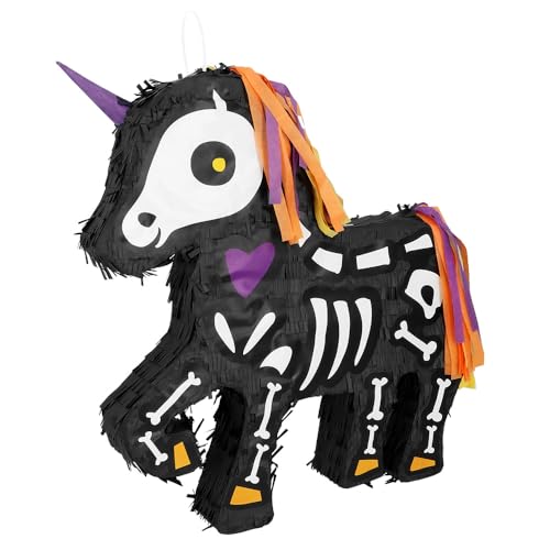 Boland Halloween Unicorn Piñata – Black Skeleton Unicorn Party Game for Kids & Adults – Fun Hanging Decoration for Halloween, Birthday or Themed Parties – Fillable Piñata for Sweets & Treats
