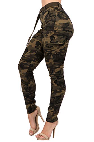 Twiinsisters Women's High Waist Skinny Multi Pockets Utility Cotton Cargo Pants Jogger Jeans With Adjustable Belt For Women - Large, Army Camo #TOP2
