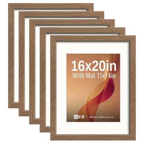 Image of VCK 16x20 Picture Frame 5 Pack, Walnut Exclusive Wood, HD Glass, for Print