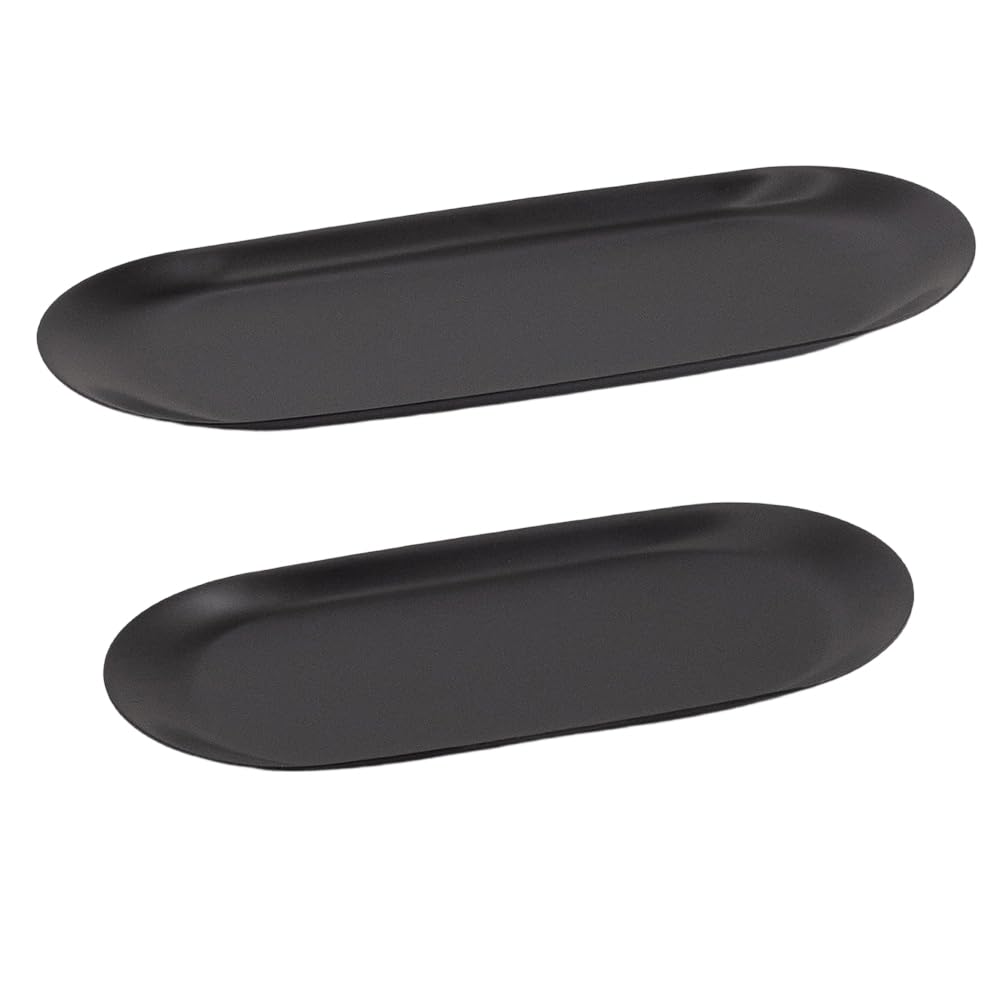 Hndhbfgrt Luxurious Black Stainless Steel Vanity Tray Set, Decorative Trinket Serving Trays for Bedroom and Bathroom