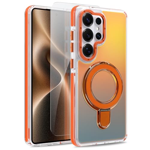 Image of Magnetic for Samsung Galaxy S26 Ultra Case with Stand [Compatible with Magsafe] [Cute Fluorescent Design] [1 Screen Protector] Slim Translucent Matte Case for Galaxy S26 Ultra 6.9 inch, Orange
