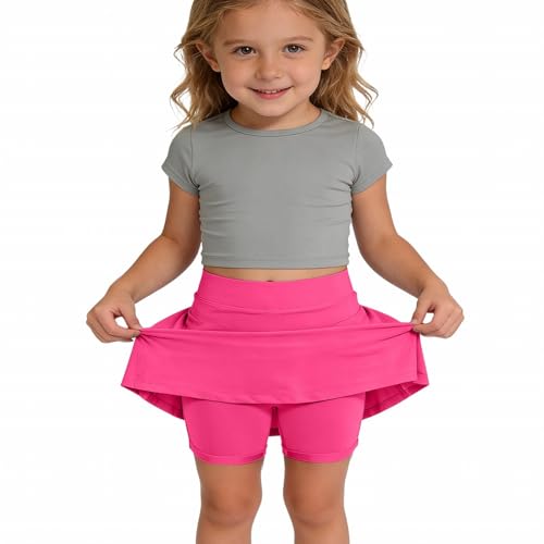 Image of Teen Girls Athletic Skirts Tennis Skirt with Shorts High Waist A Line Skirt Kids Summer Breathable Quick-Drying Running Fitness Golf Basic Stretch Mini Skort Skinny Plain (Hot Pink, 11-12 Years)