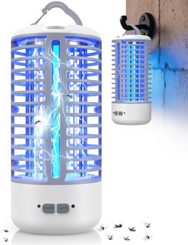 Dnenellr Lampara Antimosquitos, Mata Mosquitos Eléctrico a 3000V, Luz LED USB Recargable UV, Lampara Mata Moscas, Resistente al Agua IPX4, Interior y Exterior (Blanco-Gris)