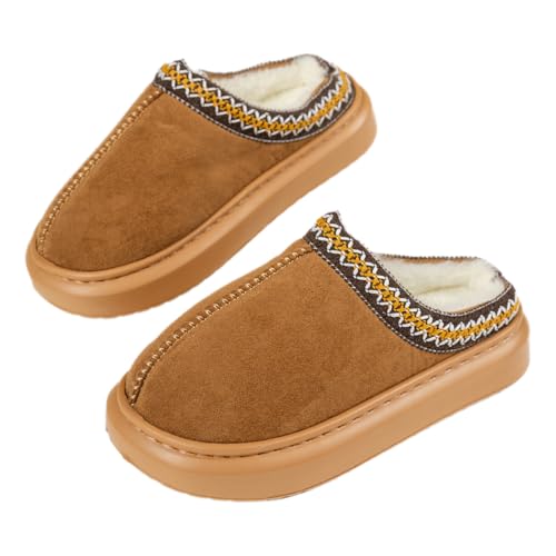 Women's Warm Cotton Slippers - Non-Slip Flat Home Shoes with Soft Woolen Lining, Round Toe Design for Cozy Indoor Wear