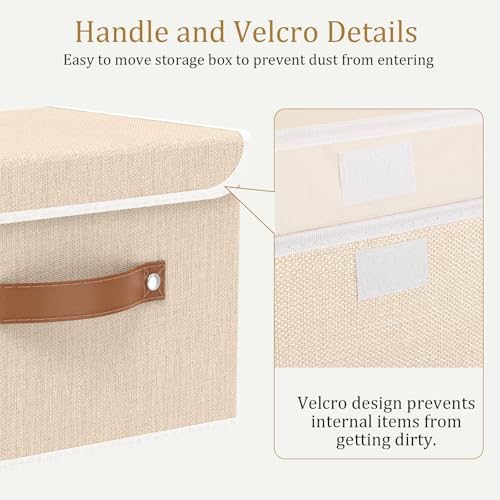 OUTBROS Cajas Almacenaje Lavable, Cubos de Ropa, Cesta de Almacenamiento Plegable, Juegos de Organizadoras con Tapa y Asa, Contenedores de Tela para Ropa, 33 x 23 x 20 cm, 3 unidades, Beige - imagen 5