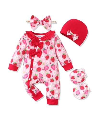 Image of Mikrdoo Newborn Infant Baby Girl Clothes Fall Winter Outfits Long Sleeve Zipper Rompers with Headband