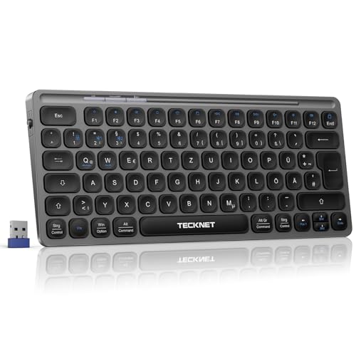 TECKNET Tastatur Kabellos, Wiederaufladbare Mini Bluetooth Tastaturen, Zwischen 3 Geräten wechseln(2.4G+2BT), Klein Keyboard QWERTZ, Kompatibel mit MacOS, iOS, Windows, Linux, Android TECKNET Tastatur Kabellos, Wiederaufladbare Mini Bluetooth Tastaturen, Zwischen 3 Geräten wechseln(2.4G+2BT), Klein Keyboard QWERTZ, Kompatibel mit MacOS, iOS, Windows, Linux, Android