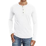 Maiyifu-GJ Men's Henley Long Sleeve Cotton Shirt Casual Running Button Down Undershirt Slim Fit Round Neck Tops (White,Medium)