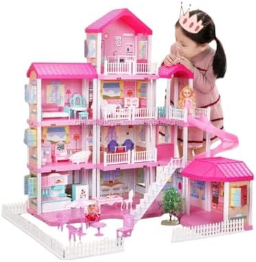 Casa de Bonecas Gigante, 4 Andares, 91 cm de Altura, com Móveis e...