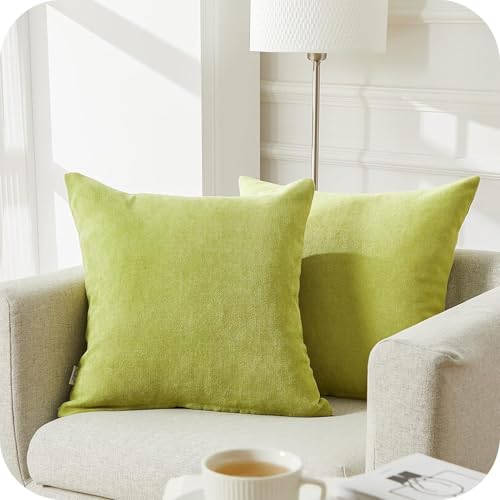 Topfinel Kissenbezüge Einfarbig Chenille Dekokissenhülle mit Verstecktem Reißverschluss für Sofa Auto Bett 2er Set 40x40 cm Farngrün