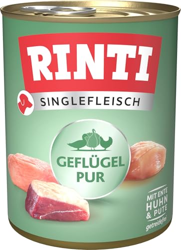 Rinti - Singlefleisch Exclusive | Nassfutter mit 100% Geflügel für Sensible, ausgewachsene Hunde. Alleinfutter in der Dose ohne Getreide und künstliche Zusätze | 6x800g Geflügel Pur