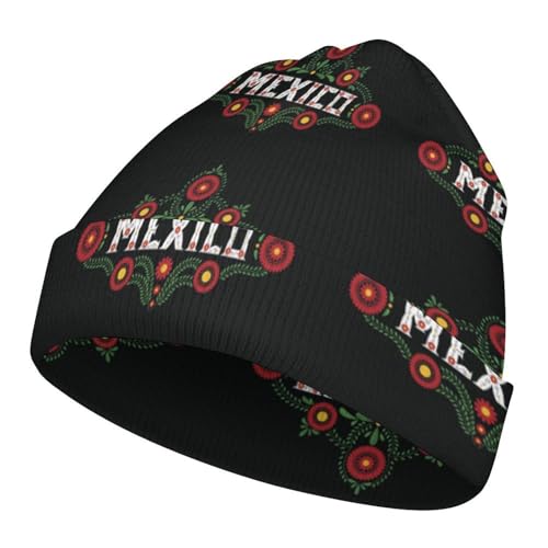 Floral Mexican Embroidery Birds Kids Beanie Hat for for Girls Boys Children Cap Winter Knitted Chemo Cancer Headwear Accessories Gifts Decoration Black