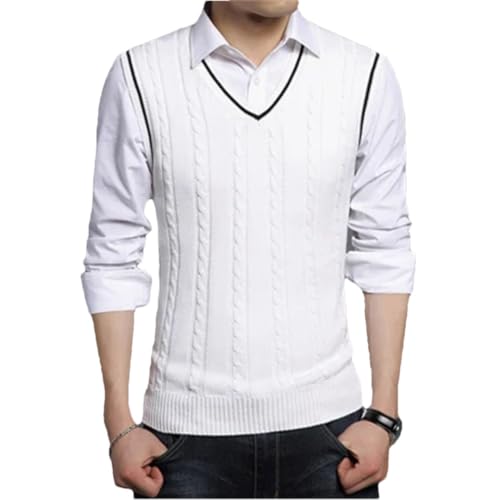 Mens Winter Vests Sleeveless Knitted Warm Waistcoats Slim V-Neck Pullovers Uniform Sweater Vest