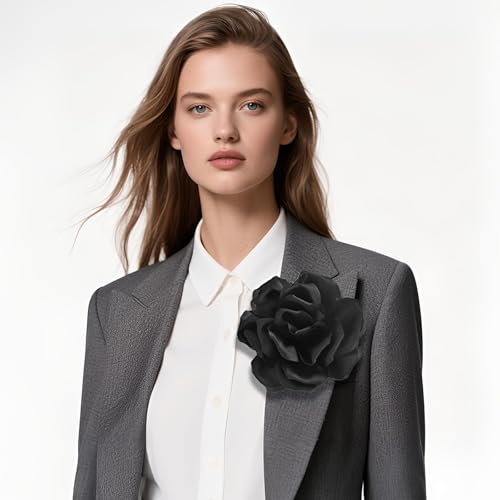 Image of Flower Brooch Pins for Women 5.5in Lapel Pins Large Rose Floral Brooches Dainty Satin Fabric Brooches Rose Flower Hair Clips Wedding Party Dance Clothes Accessories Jewelry