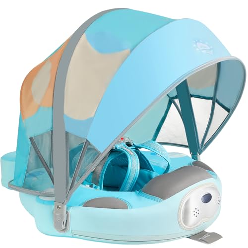 Image of Mambobaby Float with Canopy and Tail New Upgraded Non-Inflatable Baby Pool Float Mambo Float Swim Trainer Solid Infant Swim Float Adjustable Pearl Foam Baby Swim Ring