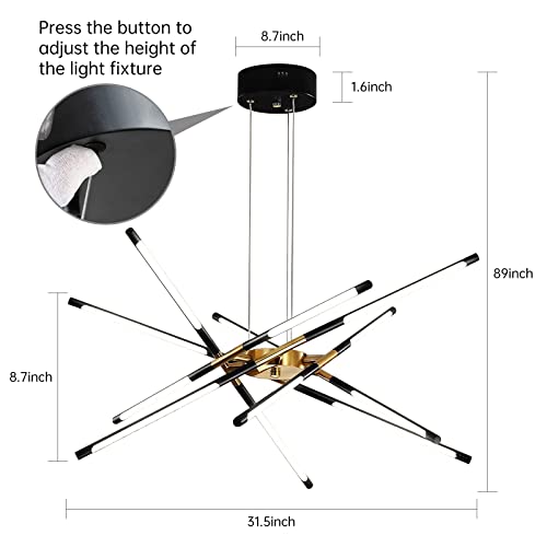 Jughtbo Modern Chandelier With 12Lights,Sputnik Chandelier Adjustable Chain,Black And Gold Chandeliers,Pendant Lighting For Kitchen Island,Chandeliers For Dining Room Bedroom Living Room #TOP4