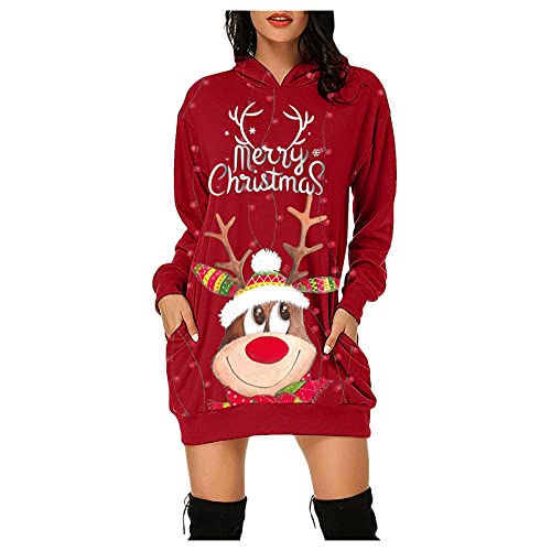 Weihnachtspullover Damen Weihnachtskleider Elch Druck Kapuzenpullover...