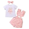 NCONCO 3 stks Baby Meisje Outfit Konijn Gedrukt Shirt Ruffled Jarretel Shorts Hoofdband