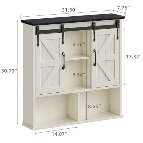 Image of Vabches Bathroom Wall Cabinet, Farmhouse Medicine Cabinet, White and Black