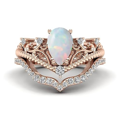 10K 14K 18K Gold Opal Wedding Rings Sets,1 Carat Center Opal Engagement Ring Sets with Moissanites for Her Women Gift for Anniversary Wedding3