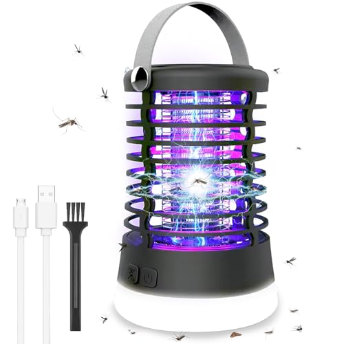 ROVLAK Insektenvernichter Elektrisch IP66 Wasserdicht 3 in 1 Mückenschutz Tragbare Mückenlampe LED Campinglampe USB Wiederaufladbar AKK für Mücken,Motten,Fliege,Spinnen