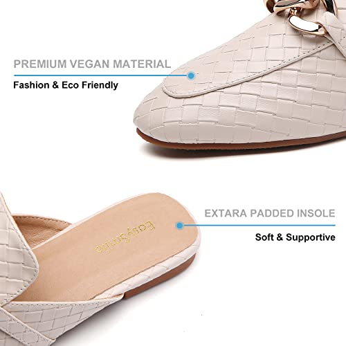 Easysmile Braided Embossed Metal Chain Decor Flat Mules For Women Minimalist Closed Round Toe Slip On Loafers Slides Backless Pointed Toe Mules #TOP3