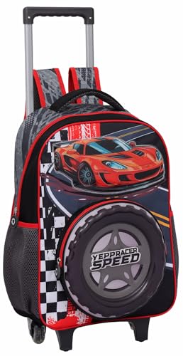 Kit Mochila Speed Racer de Rodinha Escolar Infantil com Lancheira Térmica e Estojo Duplo 3D (VERMELH