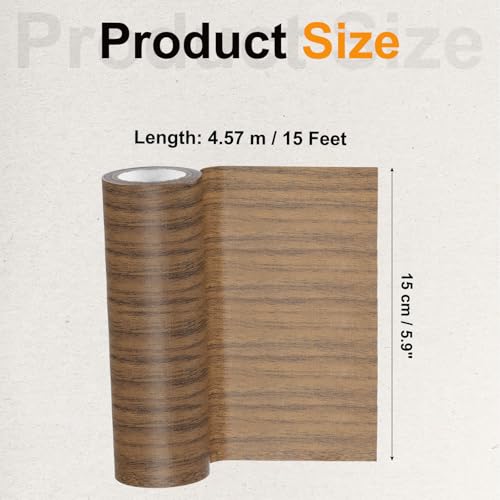 Image of PATIKIL Wood Grain Tape 6 inch x 15 Ft, Self-Adhesive Wood Texture Repair Tape Realistic Wooden Effect Patch for Furniture Cabinets Floor Walls, Dark Brown Oak