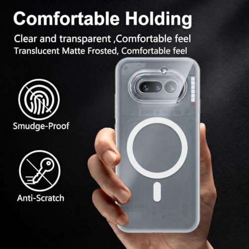 Image of DIZORO Matte Case for Nothing 4A Compatible with MagSafe, Camera Lens Full Protection, Shockproof Translucent Frosted TPU Soft Phone Cover, Anti-Fingerprint (White)
