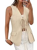 Cicy Bell Womens Tie Front Blazer Vest Tops Summer Sleeveless V Neck Suit Vest 2025 Casual Business Waistcoat