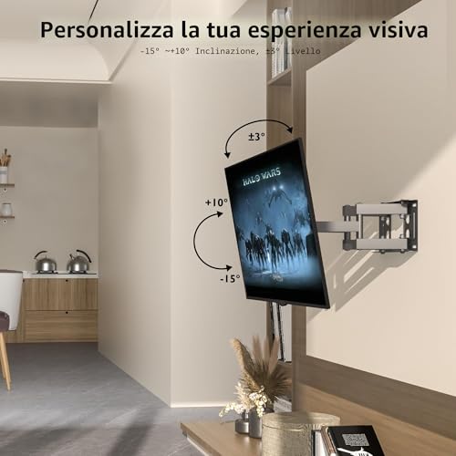 BONTEC Supporto TV Parete per Television da Plasma LED LCD Piatti e Curvi 23-70 inch, Inclinazione Girevole Staffa per TV con Doppio Braccio Peso fino a 45kg, Max VESA 400x400mm, con Fascette per Cavi - Immagine 3