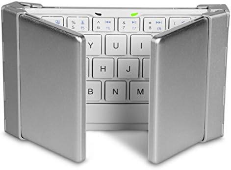 Intelligent Switch Mini Travel Bluetooth Folding Keyboard 3.0 Universal Wireless Pocket Keyboard Aluminum Portable Foldable Bluetooth Keyboard + Bag Case for Tablet Computer / PDA / Handheld Device （Silver）