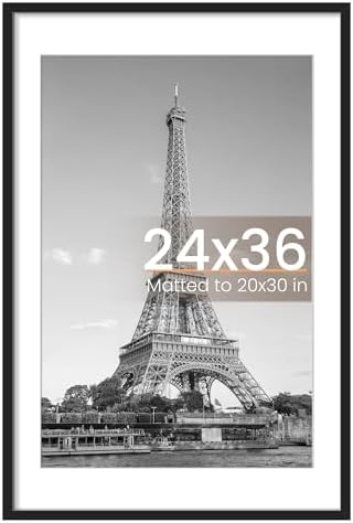 upsimples 24x36 Poster Frame, Display Pictures 20x30 with Mat or 24 x 36 Without, Wall Hanging Picture Frames, Black, 1 Pack
