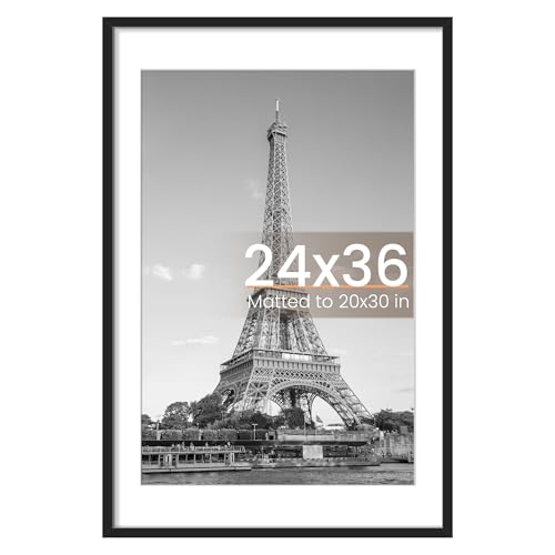 upsimples 24x36 Poster Frame, Display Pictures 20x30 with Mat or 24 x 36 Without, Wall Hanging Picture Frames, Black, 1 Pack