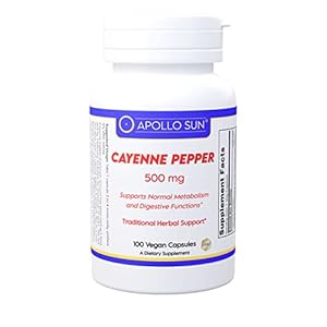 APOLLO SUN Cayenne Pepper Capsules 500mg ~ Capsaicin Supplement 40,000 SHU Potency Non-GMO (100 Vegan Caps)