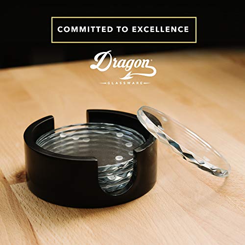 Dragon Glassware Crystal Coasters - Clear Glass Coasters for Drinks Set of 4 - Barware for Coffee Table - Diamond Coaster Set with Holder