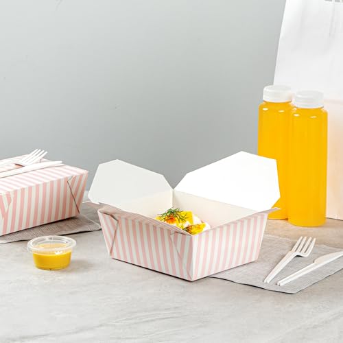 Restaurantware-Bio Tek 6.7 x 5.5 x 2.6 Inch Food Containers, 50 Durable Takeaway Boxes - Disposable, Striped, Pink And White Paper 45 Ounce Takeout Boxes, Rectangle, For Takeouts And Delivery by Restaurantware - Image 8
