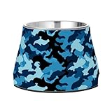 Camouflage Blue Bowl for Dogs Non Slip Stainless Steel Cat Food Dishes for Dogs Cats Rabbits Birds Whisker Relief