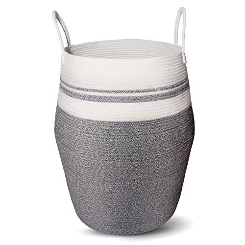 SYLANDO Groß Wäschekorb Baumwolle Seil Korb für Decken Kissen im Wohnzimmer Aufbewahrungskorb für Spielzeug im Kinderzimmer (Grau) Cover