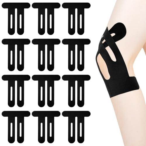 BOXOB 12uds Cinta Kinesiología Precortada para Rodillas, Transpirable Elástica Tiras Cinta Muscular Atlética Kinesiología Pegatinas Parche Deportivo Rodilla para Soporte y Estabilidad Rodilla(Negro)