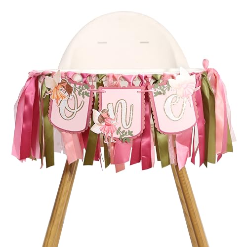Fairy 1st High Chair Banner - Mushroom Wildflower Highchair Banner,Yarn Tassel Fairy First Birthday Decoration,Floral Sweet One Birthday Garland Party Supplies, Photo Props