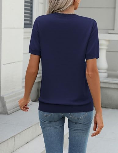 Image of Zeagoo Womens Summer Short Sleeve Tops Crew Neck Lightweight Pullover Sweaters Loose Dressy Casual Blouse Basic Clothes