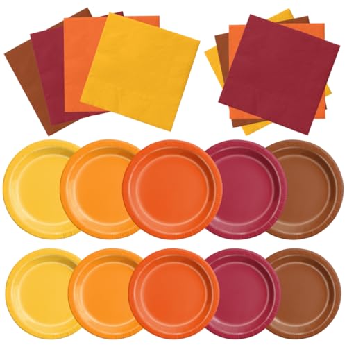 Image of CMUSKO 60Pcs Fall Plates and Napkins-Red Orange Yellow Autumn Disposable Tableware for Fall Wedding, Bridal Shower, Thanksgiving