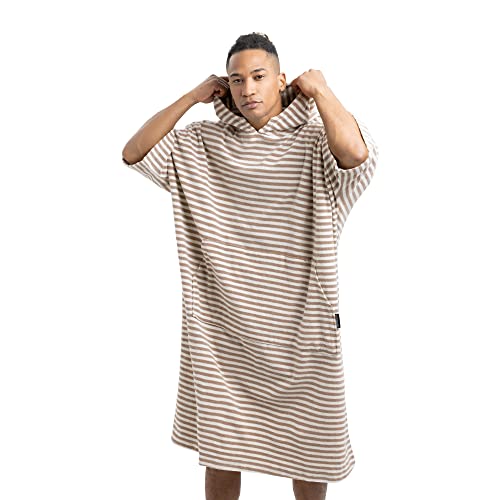 HOMELEVEL Surfponcho/badponcho i 100 % bomullsfrotté för vuxna, kräm, ränder, L/XL