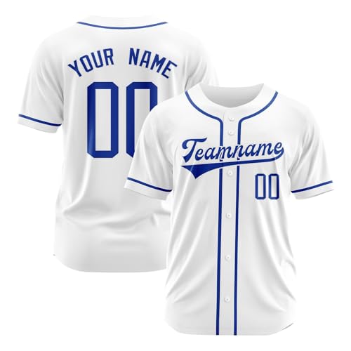 Camisa Camisa Hombre Béisbol Personalizado Impreso Nombre Personalizar Número Camisetas Deportivas para Hombres Mujeres Traje Camisa de Hombre, Blanco, L