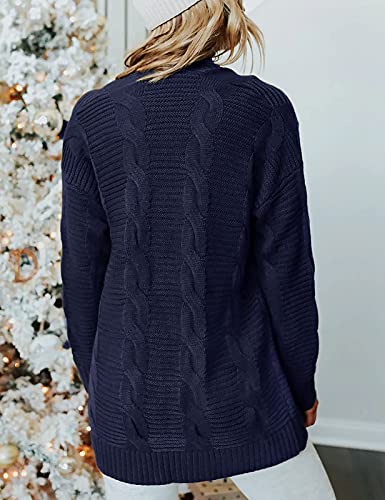 Merokeety Women's Long Sleeve Cable Knit Cardigan Sweaters Open Front Fall Outwear Coat Navy #TOP13